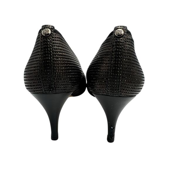 Donald J Pliner Tion Black Leather Gold Detail Perforated Pointed High Heel Pump - Picture 7 of 11